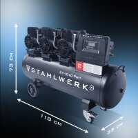 STAHLWERK ST-1010 Pro kompressor med 10 bar | 5,91 hk | 4,35 kW | 750 l/min | 120 L tank oliefri luftkompressor | stempelkompressor | lydløs kompressor | hviskende kompressor med børsteløse motorer