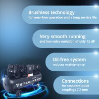 STAHLWERK ST-1510 Pro kompressor med 10 bar | 7,89 hk | 5,80 kW | 1000 l/min | 150 L tank oliefri luftkompressor | stempelkompressor | lydløs kompressor | hviskende kompressor med børsteløse motorer