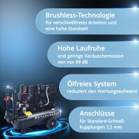 STAHLWERK Kompressor ST-228 Pro mit 8 bar | 3,54 PS | 2,6 kW | 410 l/min | 22 L Tank ölfreier Druckluft-Kompressor | Kolben-Kompressor | Silent-Kompressor | Flüster-Kompressor mit Brushless-Motoren