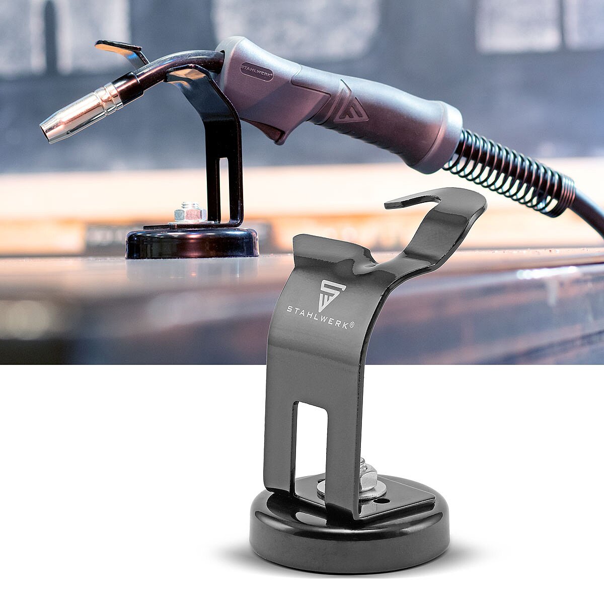 MIG-Brennerhalter, Aluminium mit mont. Magnetfuß MIG-Brennerhalter, Aluminium mit mont. Magnetfuß