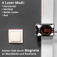 STAHLWERK Digitales Laser-Winkelmessgerät DAG-360 ST | Digitaler Winkelmesser und Wasserwaage mit Kreuzlinien-Laser| Level Box | Nivellieranzeige | Magnetbefestigung | Li-Ion Akku | USB-C Ladeport