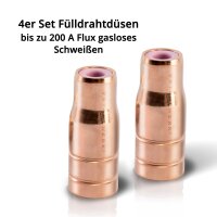 STAHLWERK 4er-Set Original Fülldrahtdüse Gasdüse für Fülldraht Schweißen MIG MAG, passend für AK14/MB14/AK15/MB15 Brenner bis zu 200A FLUX, gasloses Schweißen, Schweißzubehör mit 3er-Set Drahtbürsten