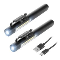 STAHLWERK LED-Arbeitsleuchte 2er - Leistungsstarke Stablampe mit COB-Flashlight | Werkstattlampe mit Magnethalterung | USB-C Anschluss | 600mAH Akku | Schnell aufladbar