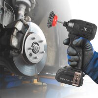 STAHLWERK Radnaben-Demontage- und Reinigungs-Set | 16-teilig | 4 Ausdrehnüsse | 5 Schonnüsse | 1/2" Antrieb | 17–22 mm | 2 Topfbürsten 65/75 mm mit Adapter M14 x 2 | Verlängerung | 12 mm Durchschlag