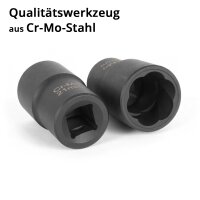 STAHLWERK Kit de démontage et de nettoyage de moyeux de roue | 16 pièces | 4 douilles dalésage | 5 douilles de cisaillement | entraînement 1/2" | 17-22 mm | 2 brosses boisseau 65/75 mm avec adaptateur M14 x 2 | rallonge | perforation 12 mm