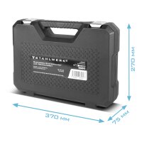 STAHLWERK Kit de démontage et de nettoyage de moyeux de roue | 16 pièces | 4 douilles dalésage | 5 douilles de cisaillement | entraînement 1/2" | 17-22 mm | 2 brosses boisseau 65/75 mm avec adaptateur M14 x 2 | rallonge | perforation 12 mm