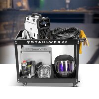 STAHLWERK FLUX 160 ST Digital welding machine with 160 A | fully equipped | welding helmet | equipment trolley | welding wire | synergic wire feeder | Lift-TIG | ARC/MMA function | welding without shielding gas