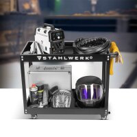 STAHLWERK Schweißgerät Mini FLUX 120 ST Digital | 120 A | Vollausstattung | Schweißhelm | Gerätewagen | Schweißdraht | Synergischer Drahtvorschub | Lift-TIG | ARC/MMA | Schweißen ohne Schutzgas