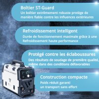 STAHLWERK Poste &agrave; souder Mini FLUX 120 ST Digital | 120 A | Equipement complet | Casque de soudage | Chariot dappareillage | Fil de soudage | D&eacute;vidoir de fil synergique | Lift-TIG | ARC/MMA | Soudage sans gaz de protection