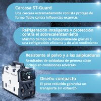STAHLWERK Soldadora Mini FLUX 120 ST Digital | 120 A | totalmente equipada | casco de soldador | carro de equipamiento | hilo de soldadura | alimentador de hilo sin&eacute;rgico | Lift-TIG | ARC/MMA | soldadura sin gas de protecci&oacute;n