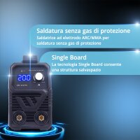 STAHLWERK ARC 200 MD saldatrice ad elettrodo con 200 ampere | completamente equipaggiata | casco per saldatura | elettrodi | carrello per attrezzatura | DC MMA/E-Hand | Lift-TIG | Hot-Start | Raffreddamento intelligente | Single-Board | Molto compatta