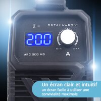 STAHLWERK Poste de soudage &agrave; &eacute;lectrodes ARC 200 MD avec 200 amp&egrave;res| &eacute;quipement complet | casque de soudage | &eacute;lectrodes | chariot d&eacute;quipement | DC MMA/E-Hand | Lift-TIG| Hot-Start | Smart-cooling | Single-Board | tr&egrave;s compact