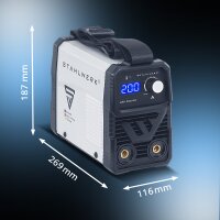 STAHLWERK ARC 200 MD elektrodesvejsemaskine med 200 ampere | fuldt udstyret | svejsehjelm | elektroder | udstyrsvogn | DC MMA/E-Hand | Lift-TIG | Hot-Start | Smart k&oslash;ling | Single-Board | Meget kompakt