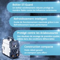 STAHLWERK Poste de soudage à électrodes ARC 200 Synergic Pro avec 200 ampères | équipement complet | casque de soudage | électrodes | chariot déquipement | entièrement synergique | MMA/E-Hand | Lift-TIG Inverter | technologie IGBT