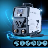 STAHLWERK Elektroden-Schweißgerät ARC 200 Synergic Pro mit 200 Ampere | Vollausstattung | Schweißhelm | Elektroden | Gerätewagen | Vollsynergisch | MMA/E-Hand | Lift-TIG Inverter | IGBT Technologie