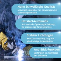 STAHLWERK Elektroden-Schweißgerät ARC 200 Synergic Pro mit 200 Ampere | Vollausstattung | Schweißhelm | Elektroden | Gerätewagen | Vollsynergisch | MMA/E-Hand | Lift-TIG Inverter | IGBT Technologie