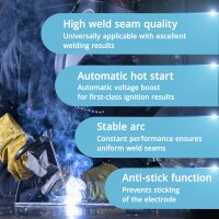 STAHLWERK ARC 200 Synergic Pro electrode welding machine with 200 amps | fully equipped | welding helmet | electrodes | equipment trolley | fully synergic | MMA/E-hand | Lift-TIG inverter | IGBT technology