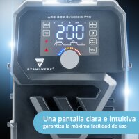 STAHLWERK ARC 200 Synergic Pro soldadora de electrodos con 200 amperios | totalmente equipada | casco de soldador | electrodos | carro de equipamiento | totalmente sinérgica | MMA/Mano | inversor Lift-TIG | tecnología IGBT