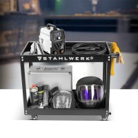 STAHLWERK ARC 200 Synergic Pro electrode welding machine with 200 amps | fully equipped | welding helmet | electrodes | equipment trolley | fully synergic | MMA/E-hand | Lift-TIG inverter | IGBT technology