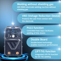 STAHLWERK ARC 200 Puls Pro soldadora de electrodo con 200 amperios | casco de soldador totalmente equipado | electrodos | carro de equipamiento | MMA / E-Hand | inversor Lift-TIG | tecnología IGBT y función de pulsos