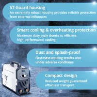 STAHLWERK ARC 200 Puls Pro soldadora de electrodo con 200 amperios | casco de soldador totalmente equipado | electrodos | carro de equipamiento | MMA / E-Hand | inversor Lift-TIG | tecnología IGBT y función de pulsos