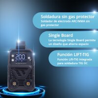 STAHLWERK ARC 200 MD Soldadora digital con 200 amperios | totalmente equipada | casco de soldador | electrodos | carro portaequipos | DC MMA/E-Hand | Lift-TIG | pantalla digital | ARC-Force | VRD | refrigeración inteligente