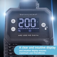 STAHLWERK ARC 200 MD Digitaal lasapparaat met 200 ampère | volledig uitgerust | lashelm | elektroden | materiaalwagen | DC MMA/E-Hand | Lift-TIG | digitaal display | ARC-Force | VRD | slimme koeling