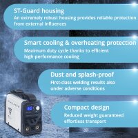 STAHLWERK ARC 160 MD welding machine with 160 amps | fully equipped | welding helmet | electrodes | equipment trolley | DC MMA/E-Hand | Lift-TIG | infinitely variable | Hot-Start | Anti-Stick | Smart cooling