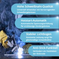 STAHLWERK ARC 160 MD svetsmaskin med 160 ampere | fullt utrustad | svetshjälm | elektroder | utrustningsvagn | DC MMA/E-Hand | Lift-TIG | steglös reglering | Hot-Start | Anti-Stick | Smart Cooling