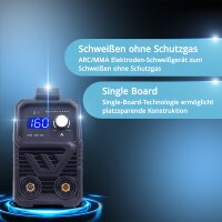 STAHLWERK ARC 160 MD svetsmaskin med 160 ampere | fullt utrustad | svetshjälm | elektroder | utrustningsvagn | DC MMA/E-Hand | Lift-TIG | steglös reglering | Hot-Start | Anti-Stick | Smart Cooling