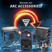STAHLWERK ARC 160 MD welding machine with 160 amps | fully equipped | welding helmet | electrodes | equipment trolley | DC MMA/E-Hand | Lift-TIG | infinitely variable | Hot-Start | Anti-Stick | Smart cooling