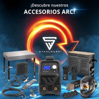 STAHLWERK Soldadora ARC 160 MD con 160 amperios | totalmente equipada | casco de soldadura | electrodos | carro portaequipos | DC MMA/E-Hand | Lift-TIG | infinitamente variable | Hot-Start | Anti-Stick | Smart Cooling