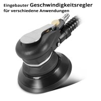 STAHLWERK Druckluft-Exzenterschleifer DES-125 ST | Druckluftschleifer 125 mm Schleifteller | Polieren und Schleifen von Metall, Holz, Kunststoff | Schleifgerät-Set mit zwei Handschleifblöcken P80-P320