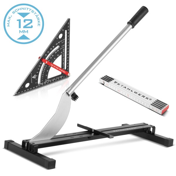 STAHLWERK laminate cutter | vinyl cutter | laminate cutter | cutter with 210 mm cutting width | maximum cutting thickness 12 mm | ideal for laying laminate | set with angle and folding rule