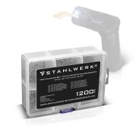 STAHLWERK cordless plastic welder with 1,600 welding nails | plastic repair set | hot stapler | dent lifter | smart repair dent removal tool set for bumpers and plastic components | USB port