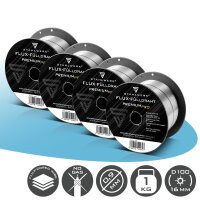 STAHLWERK sæt med 4 FLUX rørtråde E71T-GS 0,9 mm | 1 kg trådspole D100 | trådspole til 16 mm dorn | premium svejsetråd | svejsetråd | universalsvejsetråd | rørtrådselektrode | MIG MAG
