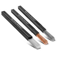 Sada příslušenství STAHLWERK TIG | 26dílná sada opotřebitelných dílů TIG | magnetický držák hořáku | 3 drátěné kartáče | 1 pár kožených rukavic | 3 x svařovací tyče TIG 1,6 mm (hliník, ocel, nerezová ocel - po 1 kg)