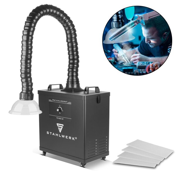STAHLWERK FE-300 ST rökutsug | 300 watts utsugssystem med trippelfilter | Säker rökabsorbent och rökutsug | Utsug för svetsrök och lödrök för filtrering av rök, gaser och ångor