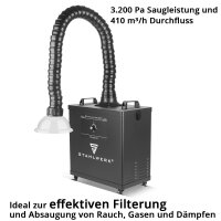 STAHLWERK FE-300 ST rökutsug | 300 watts utsugssystem med trippelfilter | Säker rökabsorbent och rökutsug | Utsug för svetsrök och lödrök för filtrering av rök, gaser och ångor