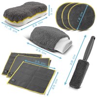 STAHLWERK Werkstatt- und Auto-Detailing-Set 21-teilig | Werkstatthocker mit 118 kg Tragkraft | Druckluft-Reinigungspistole mit Tornado-Effekt | Felgenbürsten- und Autoreinigungs-Set |Mikrofasertücher