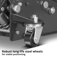 Podnośnik samochodowy STAHLWERK WHF-73 ST o udźwigu 3 t, stalowe rolki o długiej żywotności, podw&oacute;jny tłok podnoszący i zakres podnoszenia 73-500 mm | Bardzo płaski podnośnik manewrowy | Hydrauliczny podnośnik samochodowy | Czarny podnośnik samochodowy