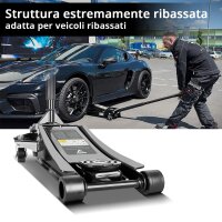 STAHLWERK Cric WHF-73 ST con portata di 3 t, rulli in acciaio a lunga durata, doppio pistone di sollevamento e corsa di 73-500 mm | Cric da manovra extra piatto | Cric idraulico | Cric per auto nero