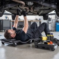 STAHLWERK Kfz-Montage-Set | XXL Rollbrett und Montageliege mit 500 kg Traglast | Mobiler Werkstatt-Caddy belastbar bis 45 kg | Tool-Organizer mit Lenkrollen und 5 Fächern für Kleinteile und Werkzeug