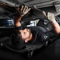 STAHLWERK Kfz-Montage-Set | XXL Rollbrett und Montageliege mit 500 kg Traglast | Mobiler Werkstatt-Caddy belastbar bis 45 kg | Tool-Organizer mit Lenkrollen und 5 Fächern für Kleinteile und Werkzeug