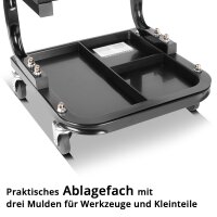 STAHLWERK Werkstatt- und Montage-Set | Kompakter Werkstatthocker mit 118 kg Traglast | Werkstatt-Caddy belastbar bis 45 kg | Tool-Organizer mit Lenkrollen und 5 Fächern für Kleinteile und Werkzeug