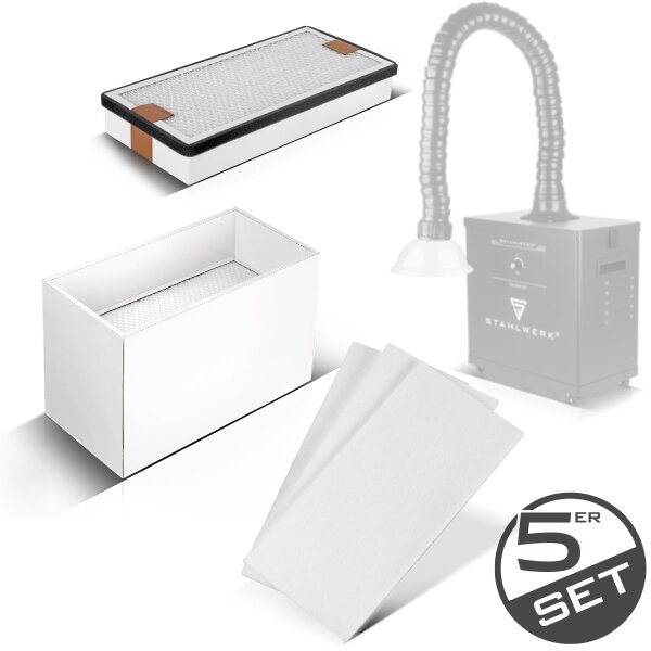 STAHLWERK 5-teiliges Filter-Set für Rauchabsaugung FE-300 ST | 3 Vorfilter-Filtermatten | 1 HEPA H13 Filter (EN 1822) | 1 Aktivkohle-Hauptfilter | Effektive Luftreinigung von bis zu 99,97 %