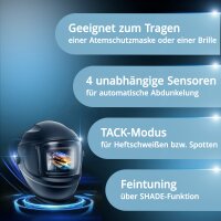 STAHLWERK Casque de soudage automatique BULLET 3-en-1 | Casque de soudage avec cagoule de soudage | Masque de soudage avec reproduction des couleurs r&eacute;elles True-Colour | Obscurcissement automatique DIN 4 -DIN 13| Classe optique 1/1/1/2