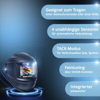 STAHLWERK Automatik-Schwei&szlig;helm RAPTOR 3-in-1 im Set mit Schwei&szlig;haube | LED-Kopflicht | True-Colour-Echtfarbwiedergabe | Jobspeicher | Automatische Abdunkelung DIN 4 - DIN 13 | Optische Klasse 1/1/1/2