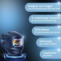 STAHLWERK Automatik-Schwei&szlig;helm MASTER 3-in-1 im Set mit Schwei&szlig;haube | Fernbedienung | True-Colour-Echtfarbwiedergabe | Jobspeicher | Automatische Abdunkelung DIN 4 - DIN 14 | Optische Klasse 1/1/1/1