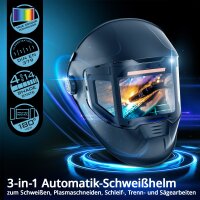 STAHLWERK SPLIT 3-in-1 automatic welding helmet with welding hood | 180&deg; field of vision | LCD color display | true color true color reproduction | job memory | darkening DIN 4 - DIN 14 | optical class 1/1/1/1